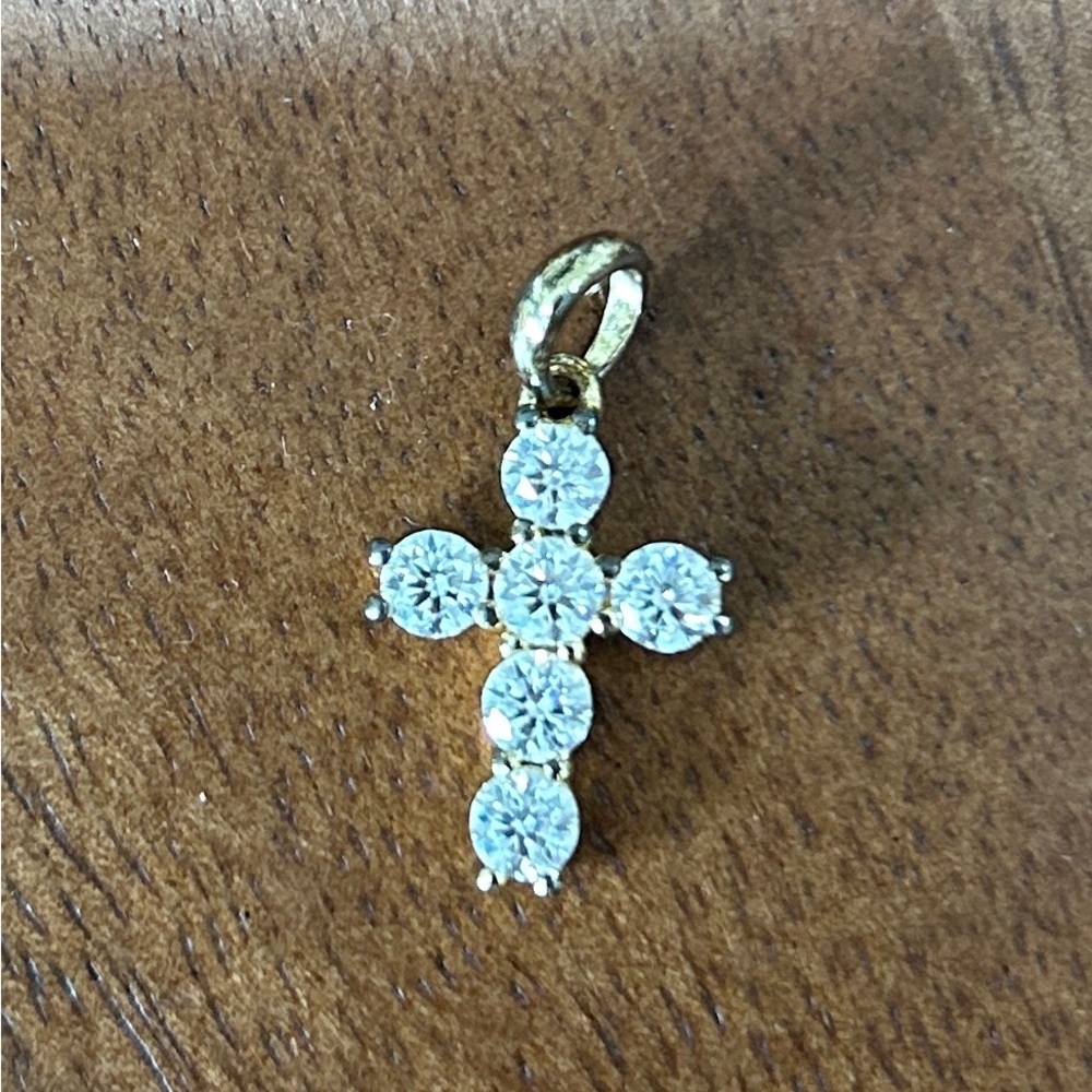Gold Vermeil Cross Pendant with Moissanite Stone Accents - Women Jewelry